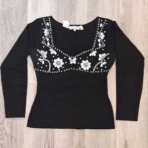 Black Embellished Long Sleeve Top